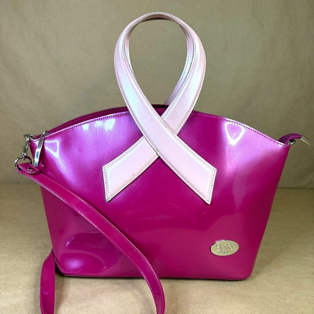 Beijo Pink Patent Leather Breast Cancer Awareness Ribbon Crossbody Shoulder